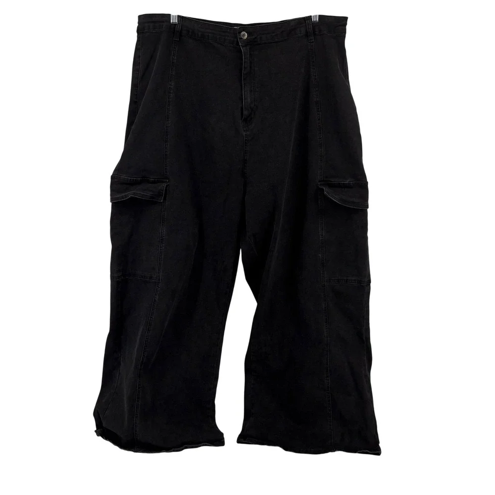 PrettyLittleThing‎ Plus Size 20 Black Wide Leg Crop Cargo Pants Goth